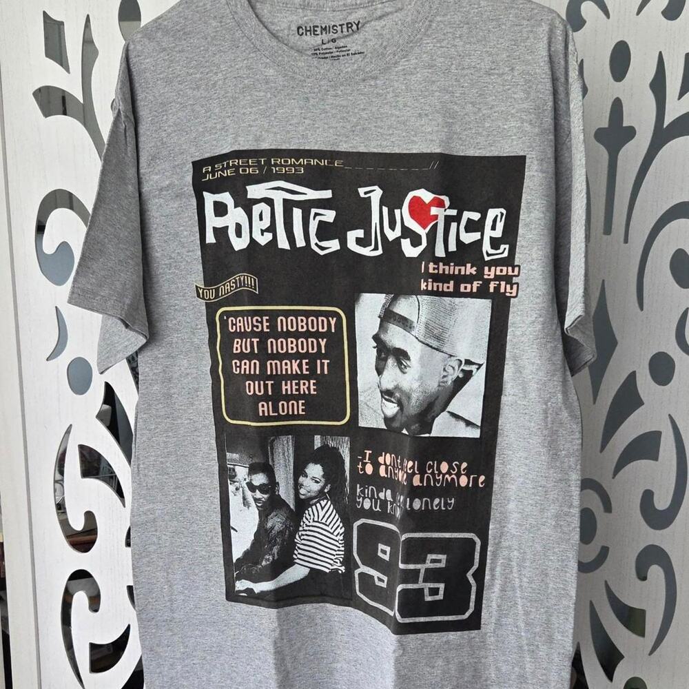 Poetic Justice Movie Shirt Large L Gray Tupac Janet Jackson 93 Graphic Tee NWOT